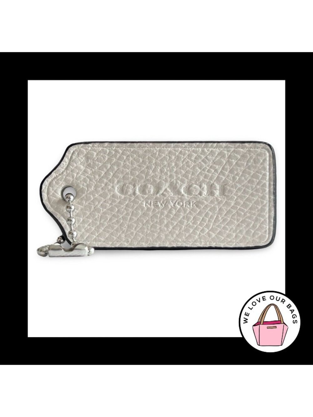 COACH HANG TAG 2.25" White Pebbled Leather Bag Charm Keychain Fob New York Large